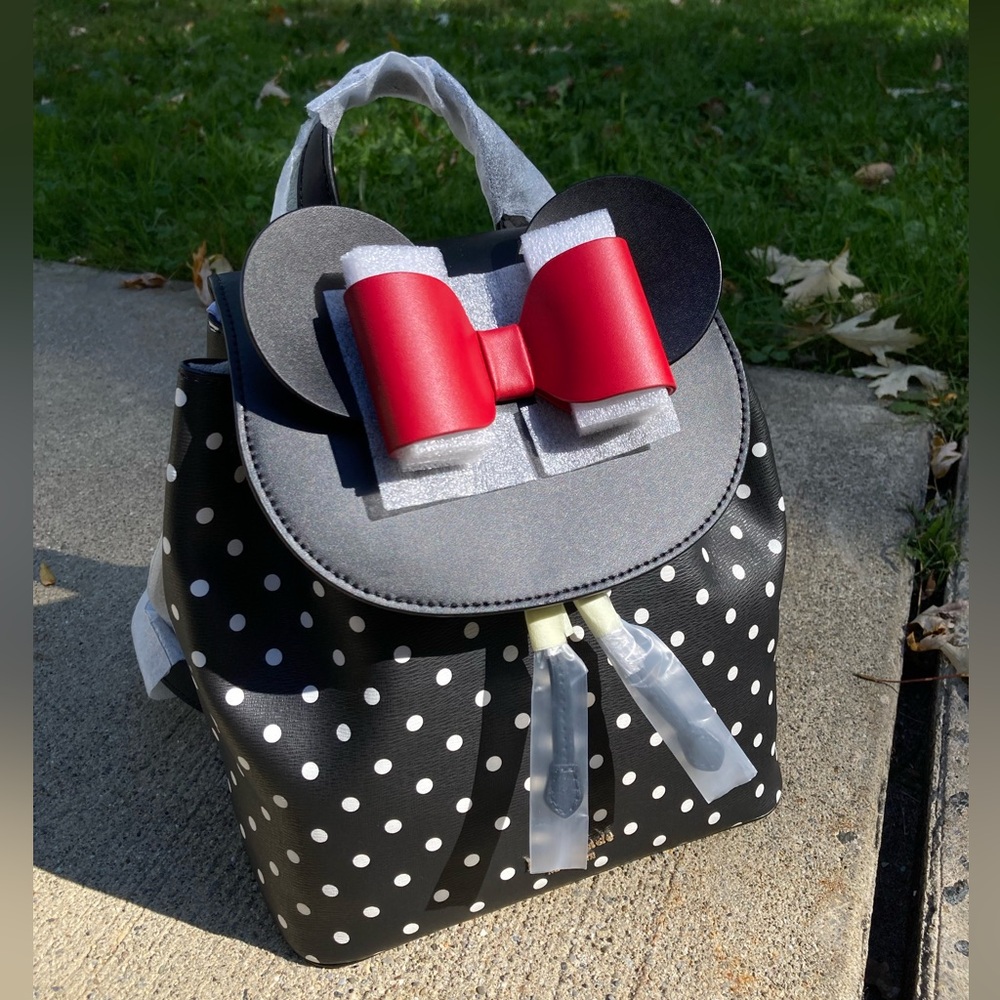 Disney x Kate Spade Minnie Mouse Ears Red Bow Black & White Polka Dot Back Pack